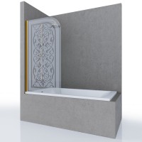 Шторка на ванну MIA, 80x140, левая, профиль золото, стекло с декором, ST-MIA08-LD2GL