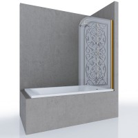 Шторка на ванну MIA, 80x140, правая, профиль золото, стекло с декором, ST-MIA08-RD2GL