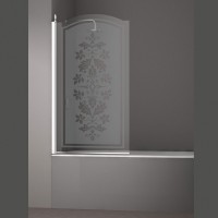 Шторка на ванну JUWEL, 90x150, левая, профиль хром, стекло с декором, LUX-JUWE09-LD1CR