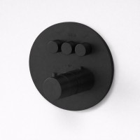 THERMO ROUND Термостат с запорным вентилем и механич. переключателем на 3 потребителя (в компл. встраиваемая часть), матовый черный, ST-THERM07103-BM