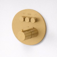 THERMO ROUND Термостат с запорным вентилем и механич. переключателем на 3 потребителя (в компл. встраиваемая часть), матовое золото, ST-THERM07103-GLM