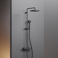 Душевая колонна PLAT, термостатический с верхний душем 250 мм, ручной душ с 3 типами струи, чёрный матовый, LUX-PLAT183-BM