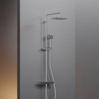 Душевая колонна PLAT, термостатический с верхним душем 250 мм, ручной душ с 3 типами струи, хром, LUX-PLAT183-CR