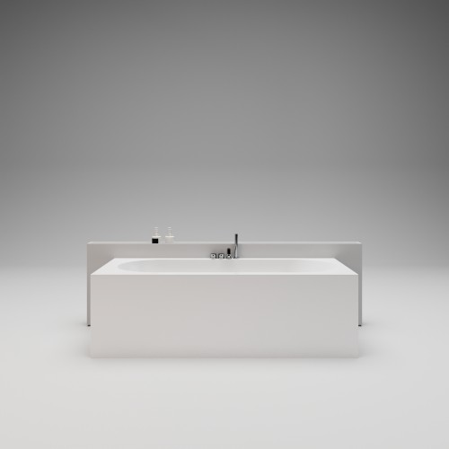 CUBE EDGE Пристенная ванна 180x80 с овальной чашей, интегрированный слив-перелив слева, белый глянцевый BT-CUBEG-18080-OF-WG